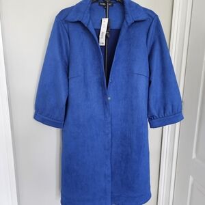 BOHO CHIC Royal Blue Suede Like Button Up Jacket Dress NWT